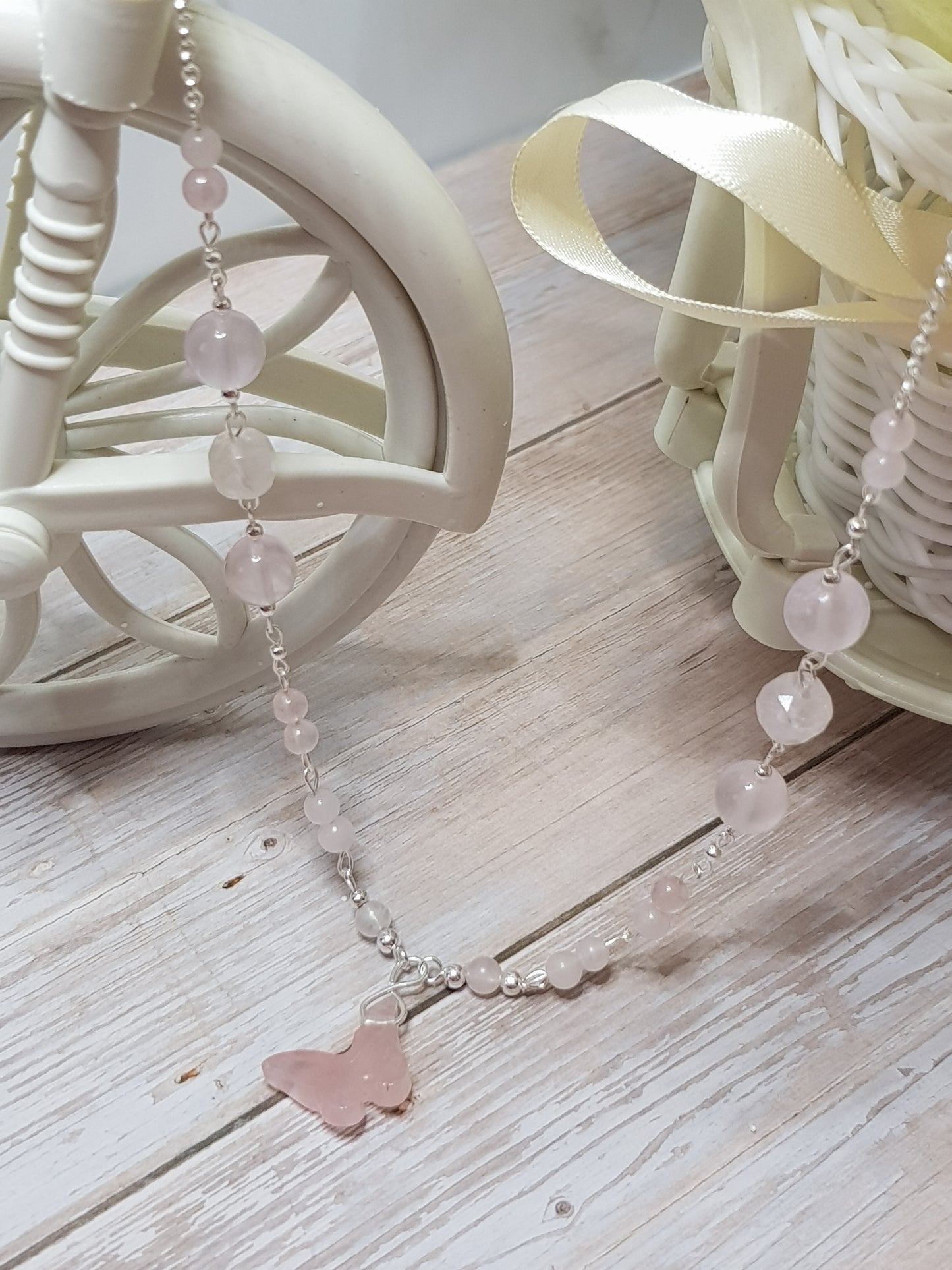 Quartz rose papillon argent 925