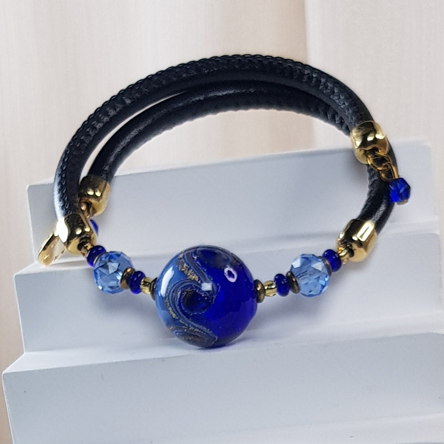 Bracelet murano rond bleu nuit