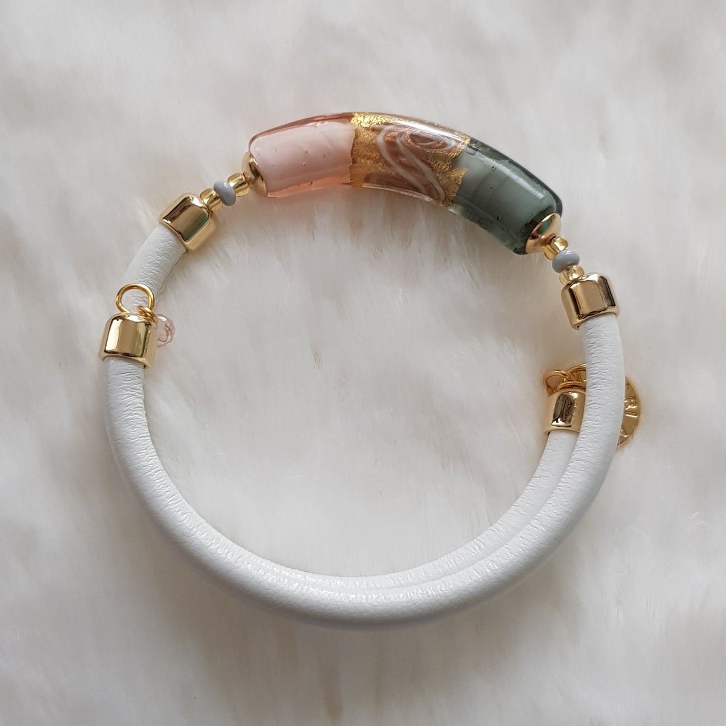 Bracelet murano tube rose blanc