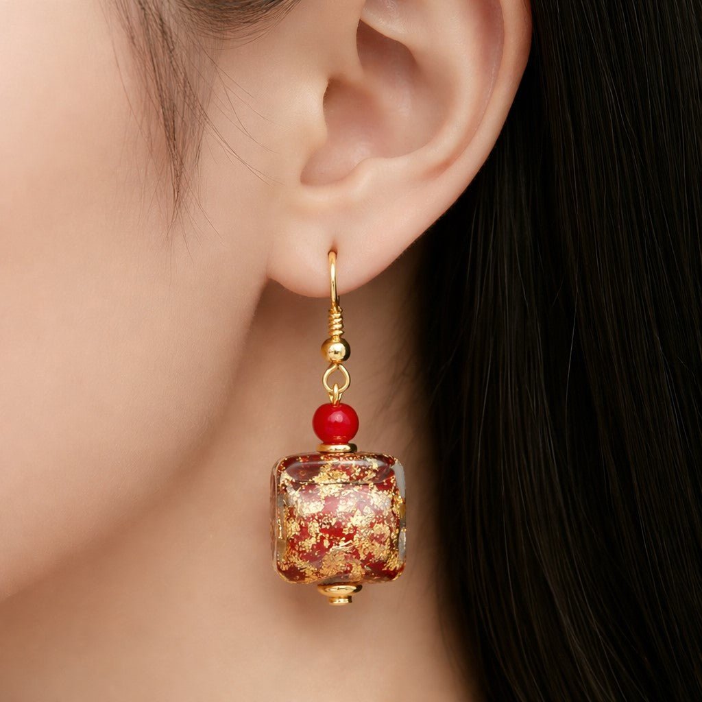 Boucles d'Oreilles Murano Rubis 9242 - Verre Vénitien Certifié