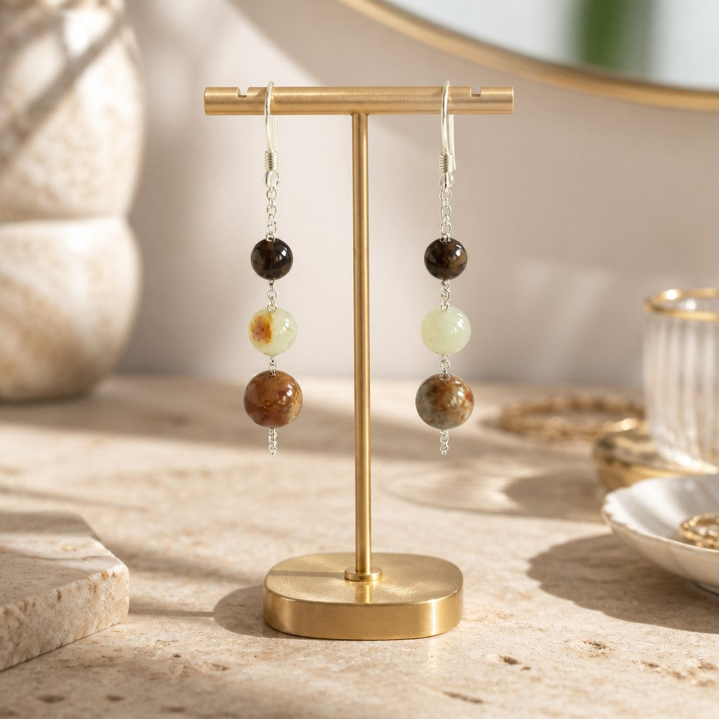Boucles d'Oreilles serpentine - Argent 925 & Pierre Naturelle