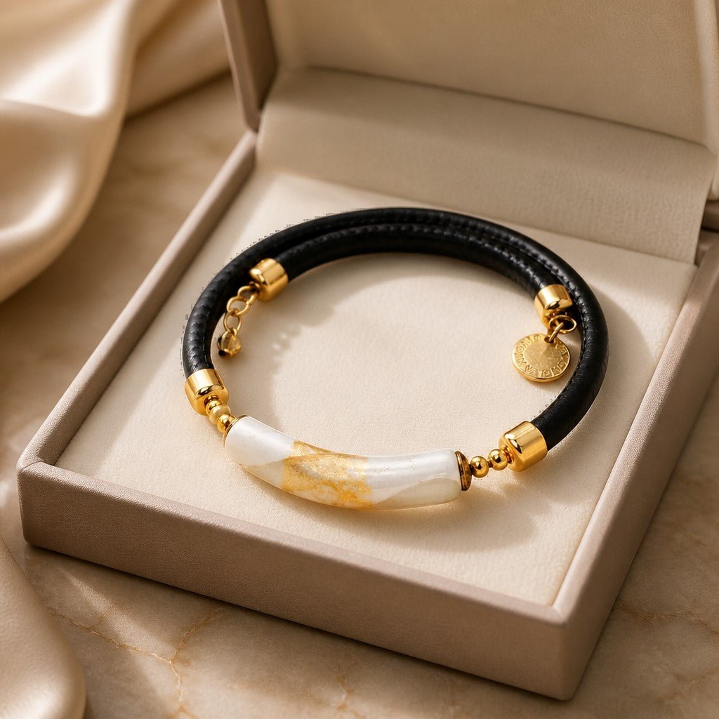 Bracelet Murano Tube Crème Or - Luxe Vénitien