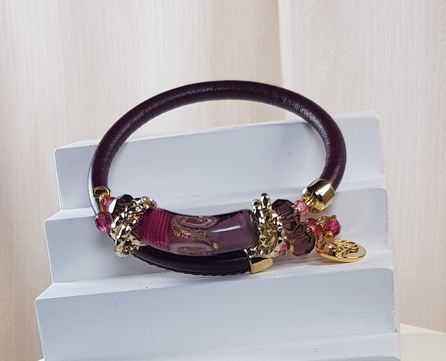 Bracelet murano tube luxe bordeaux