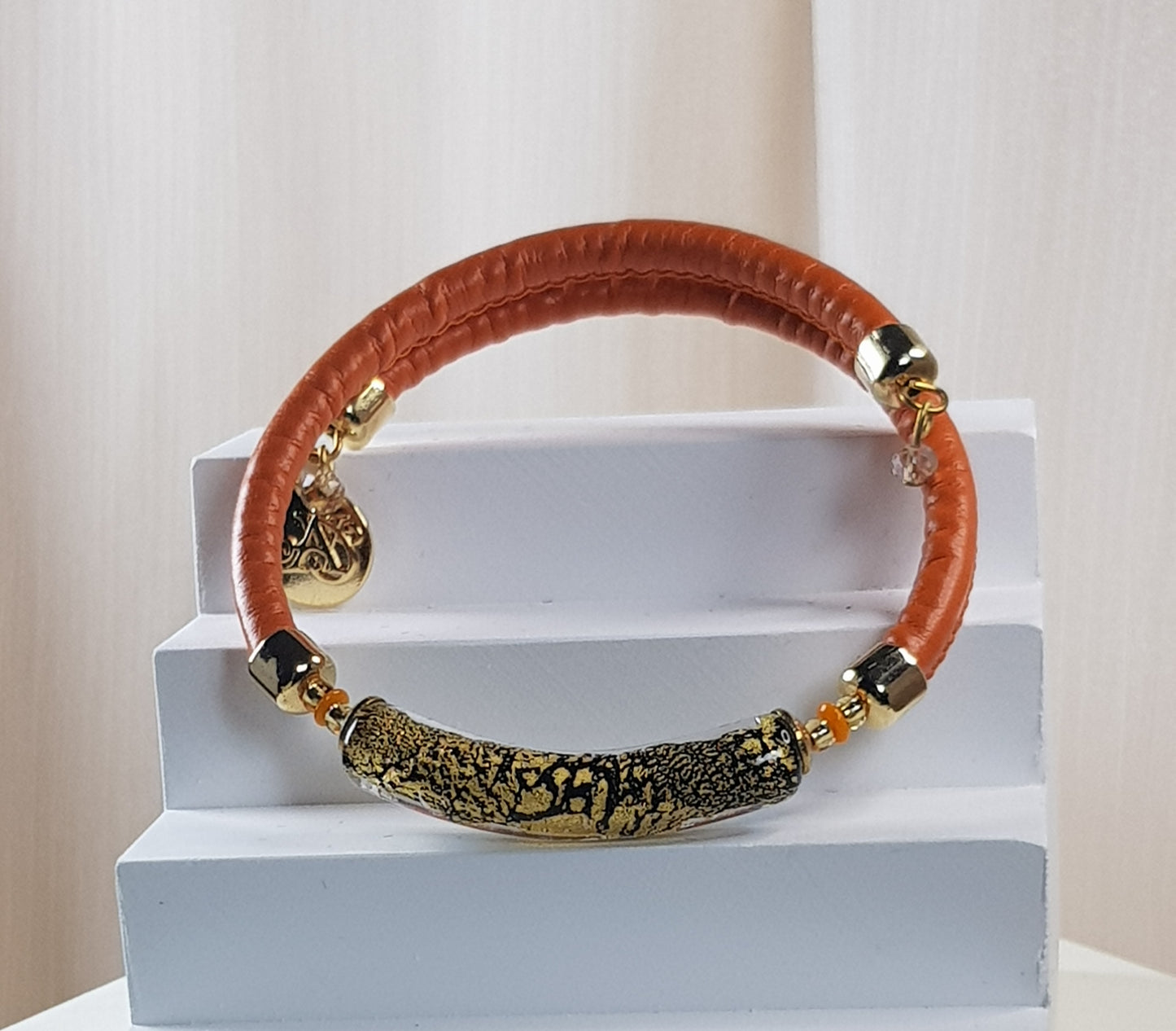 Bracelet murano tube noir orangé
