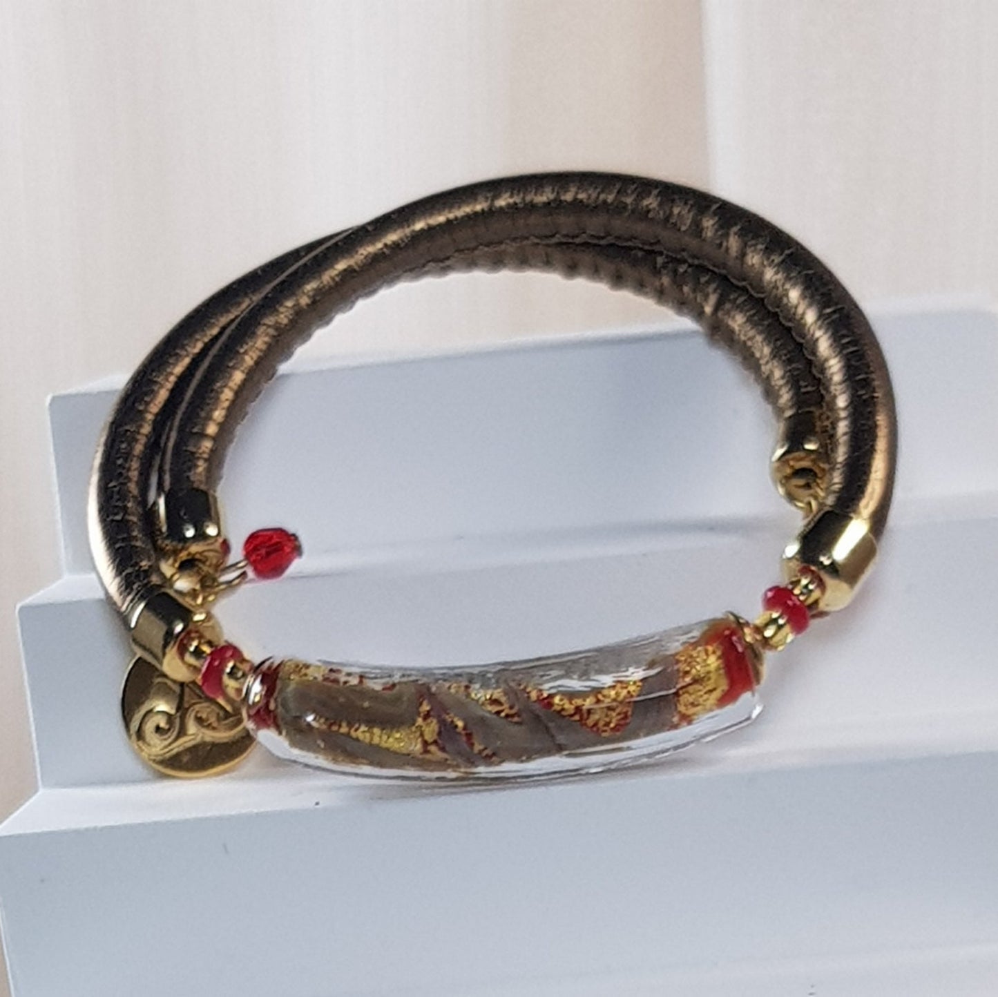 Bracelet murano tube rouge cuivré