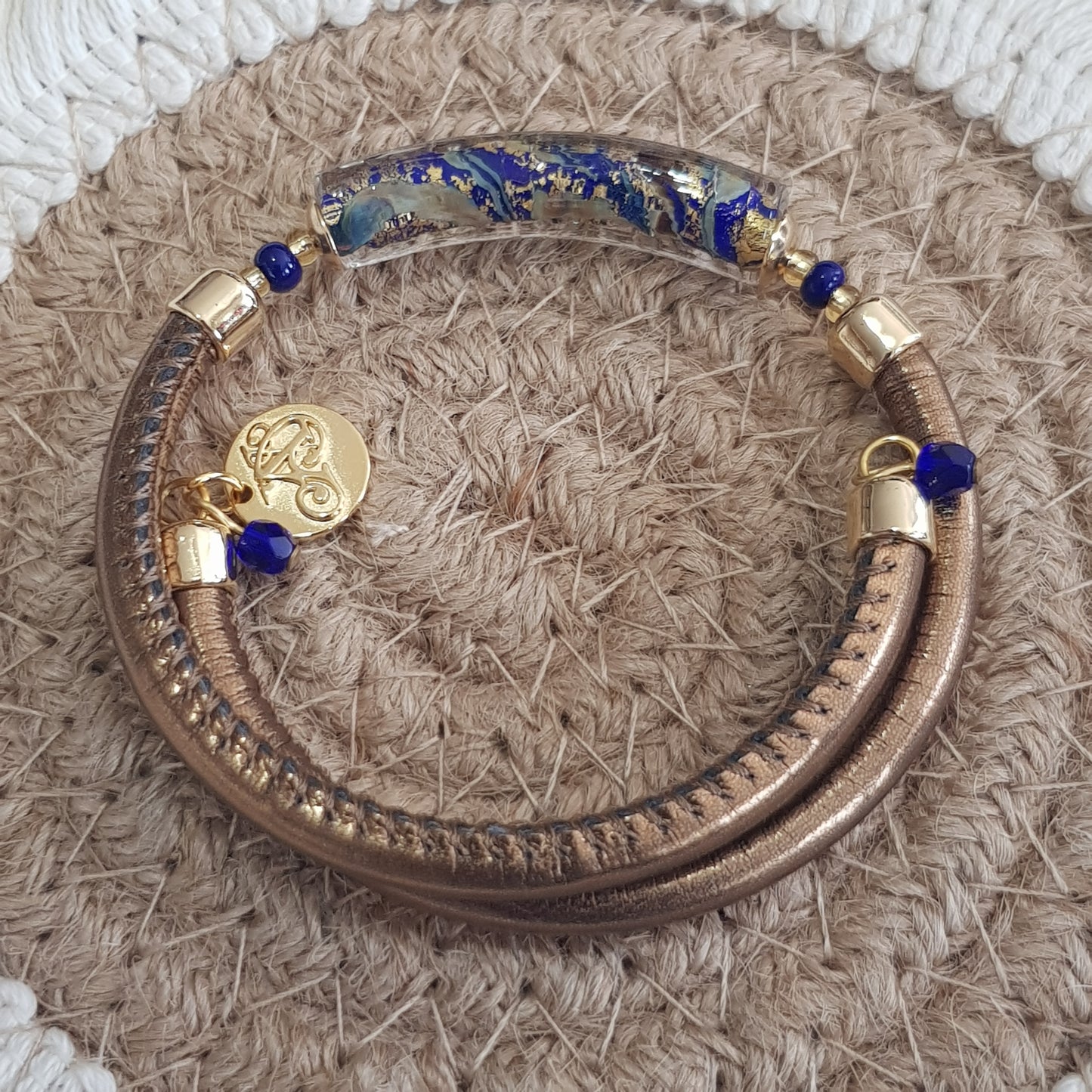 Bracelet murano gibus bleu cuivré
