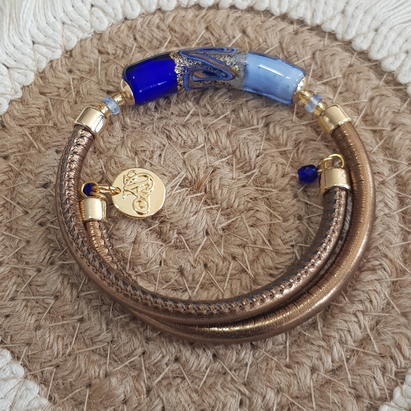 Bracelet murano tube bleu