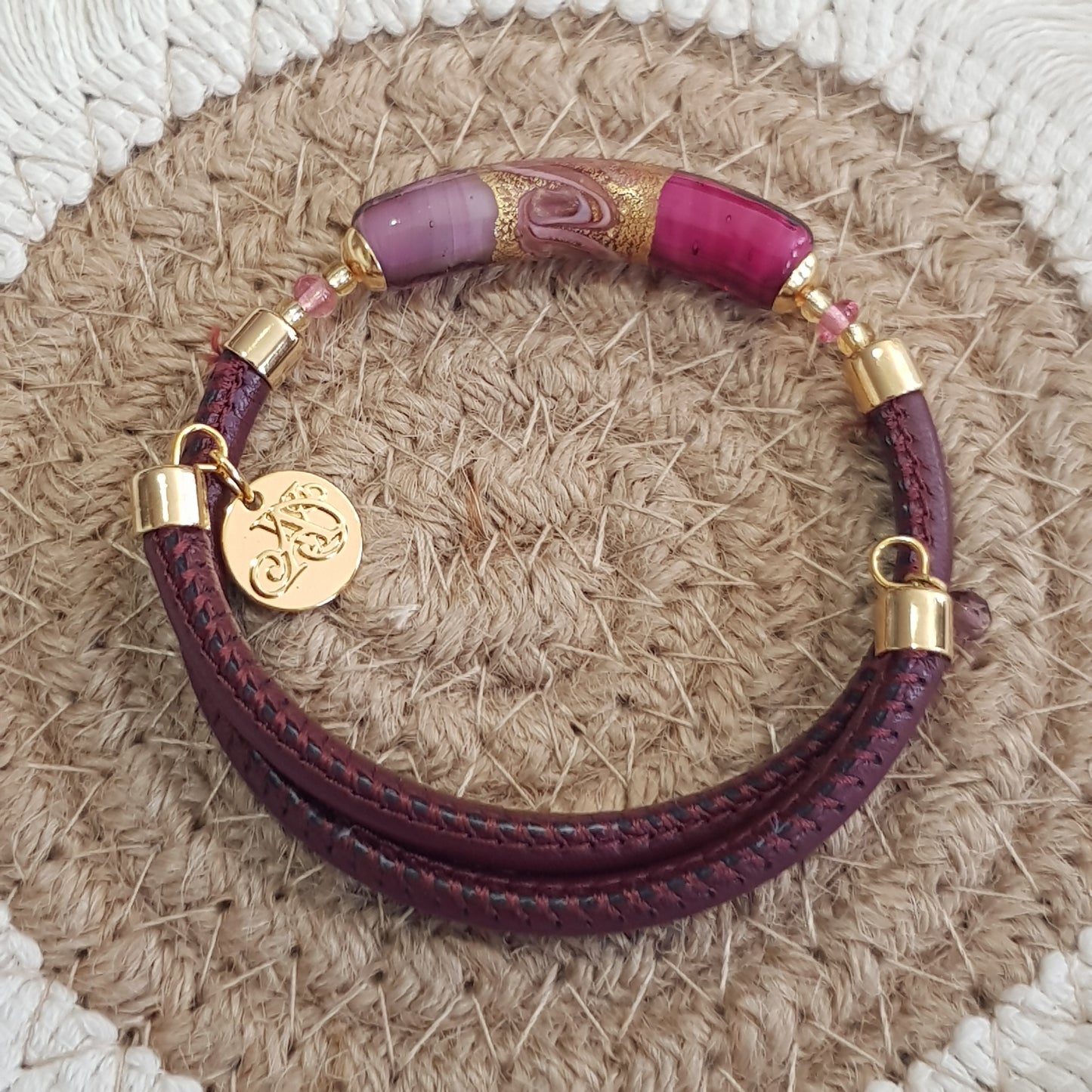 Bracelet murano tube bordeaux