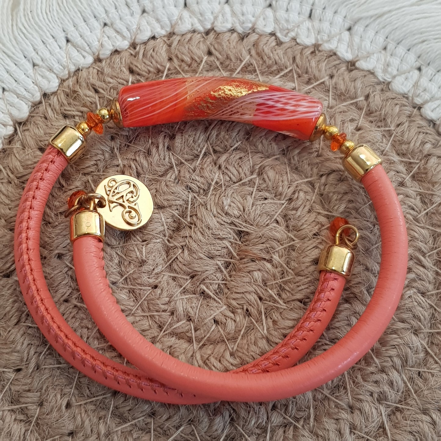 Bracelet murano tube corail