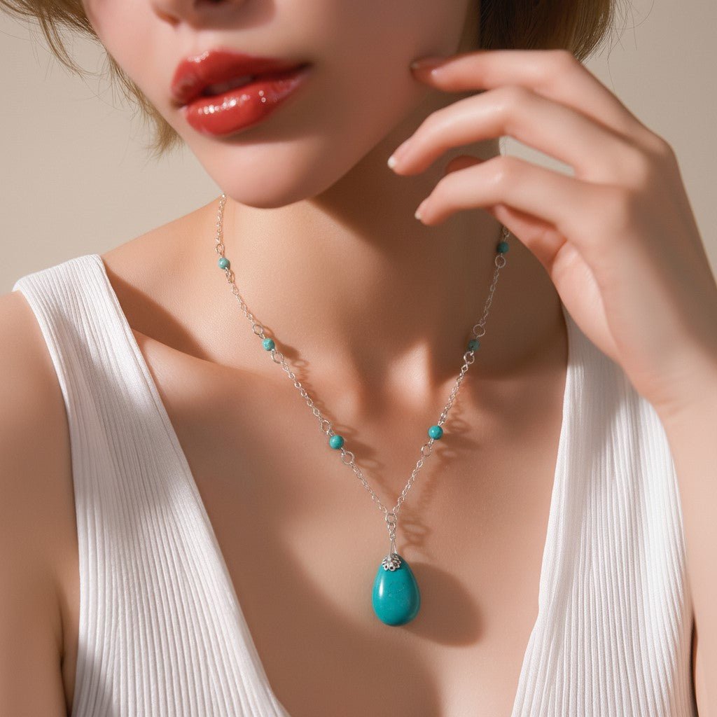 Pendentif Turquoise de Chine Goutte Argent 925 - Pierre de Sagesse