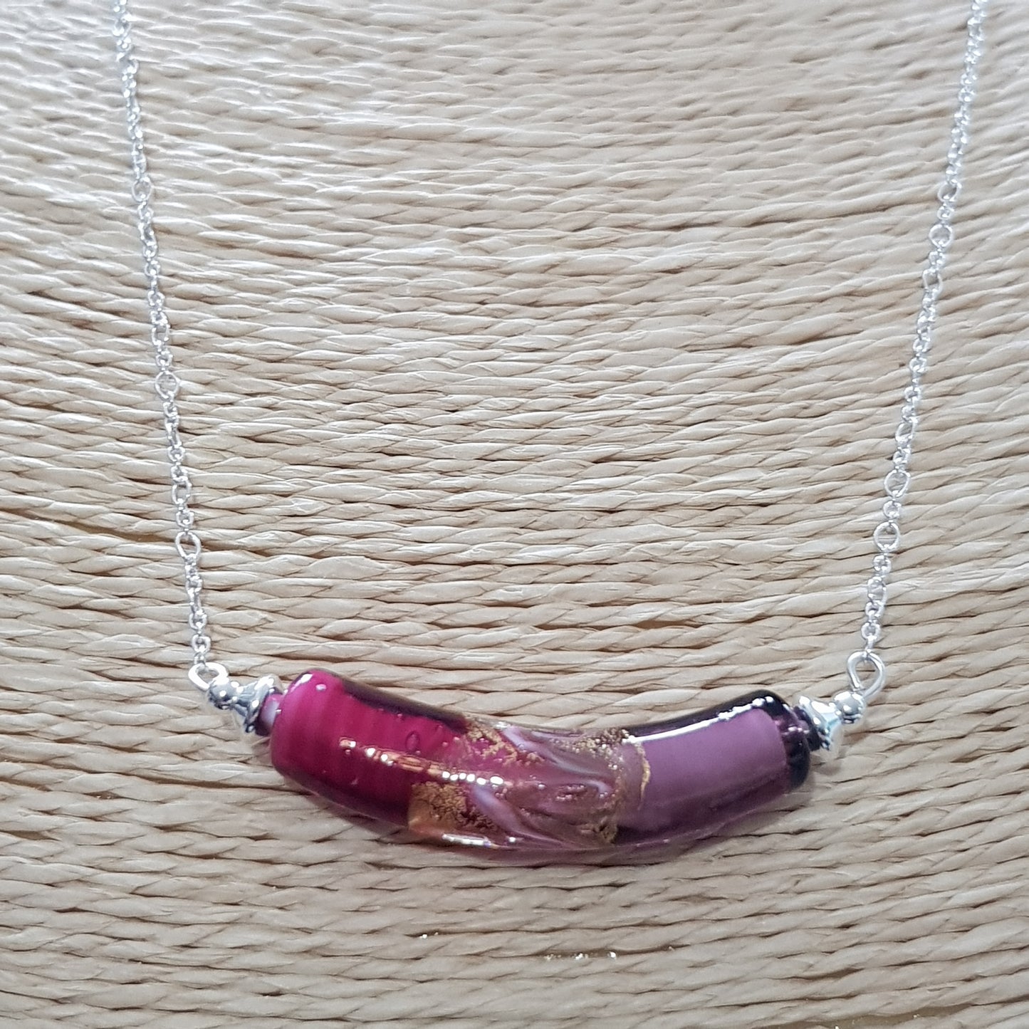 Chaine argent 925 + verre murano violine, bordeaux