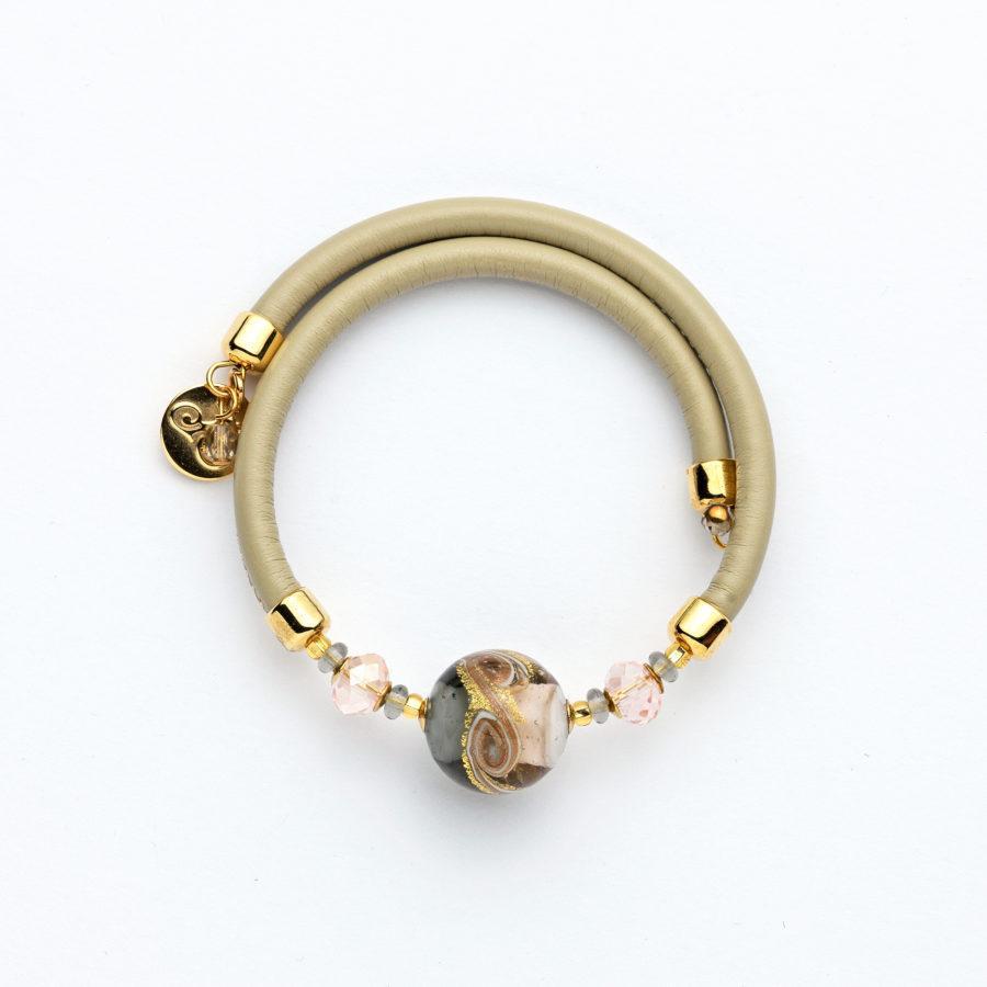 Bracelet murano rond gris rosé