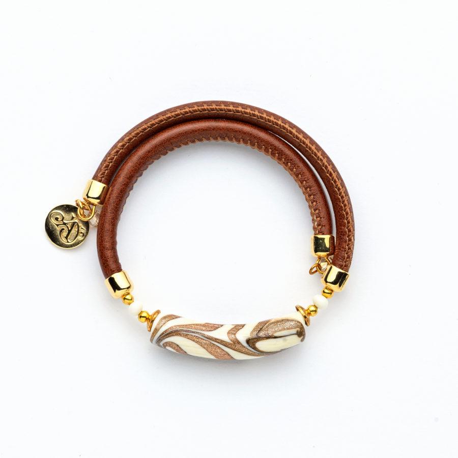 Bracelet murano tube marron glacé