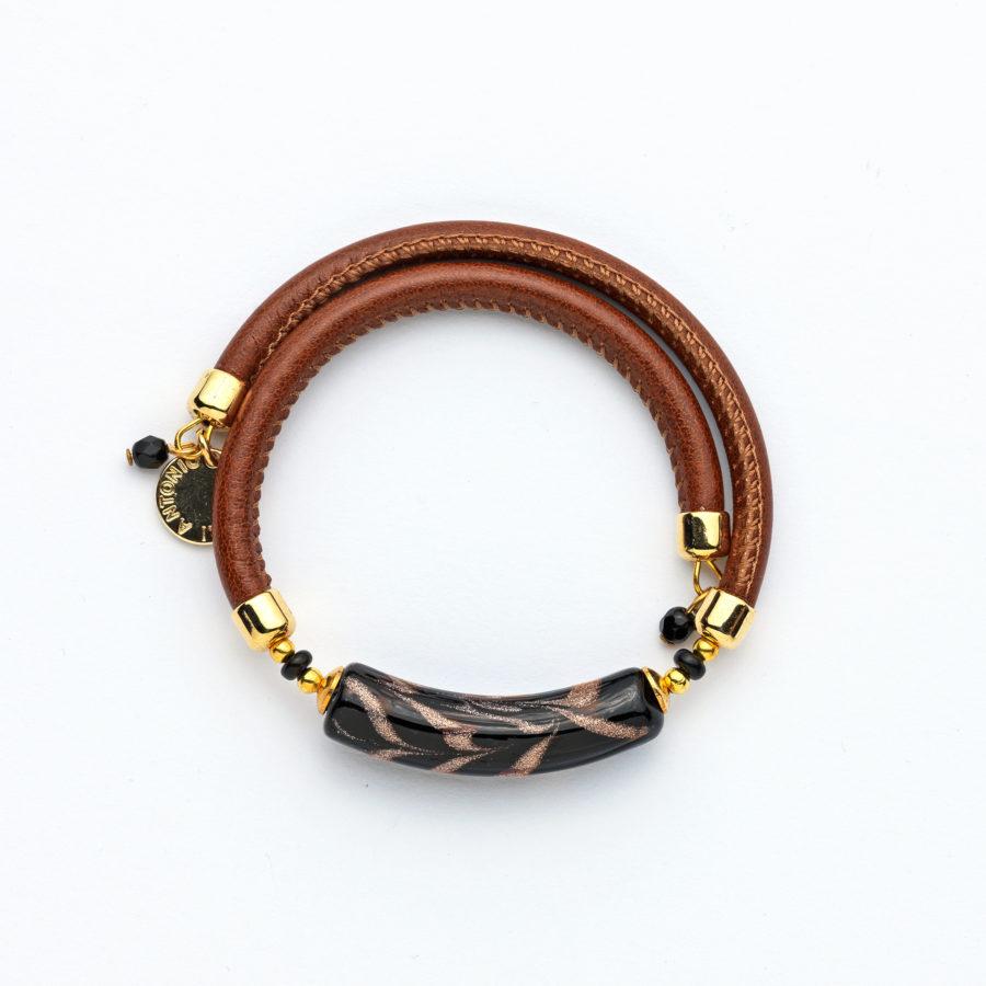 Bracelet murano tube noir poudré