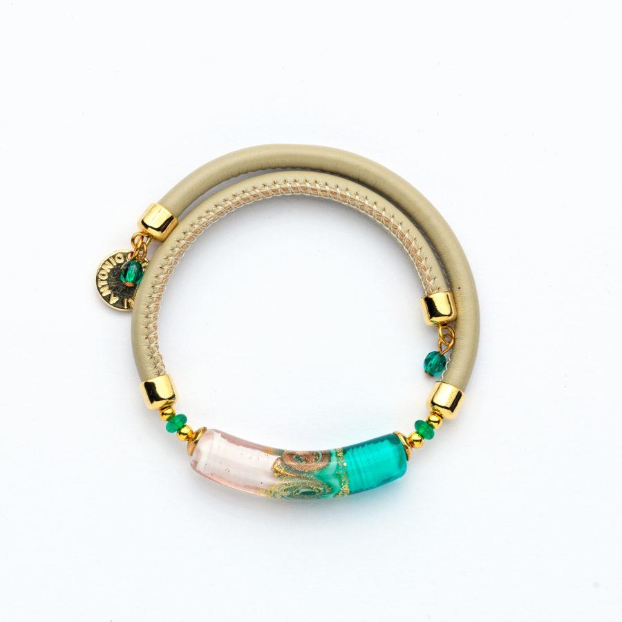 Bracelet murano tube nacré turquoise rose