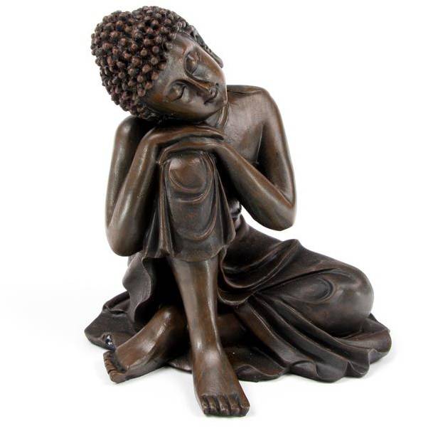Bouddha thaïlandais effet bois tête sur genou, statue méditation profonde décorative