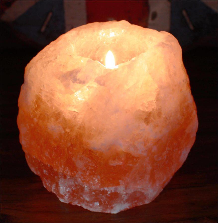 Bougeoir en cristal de sel de l'Himalaya naturel, ambiance zen et relaxante
