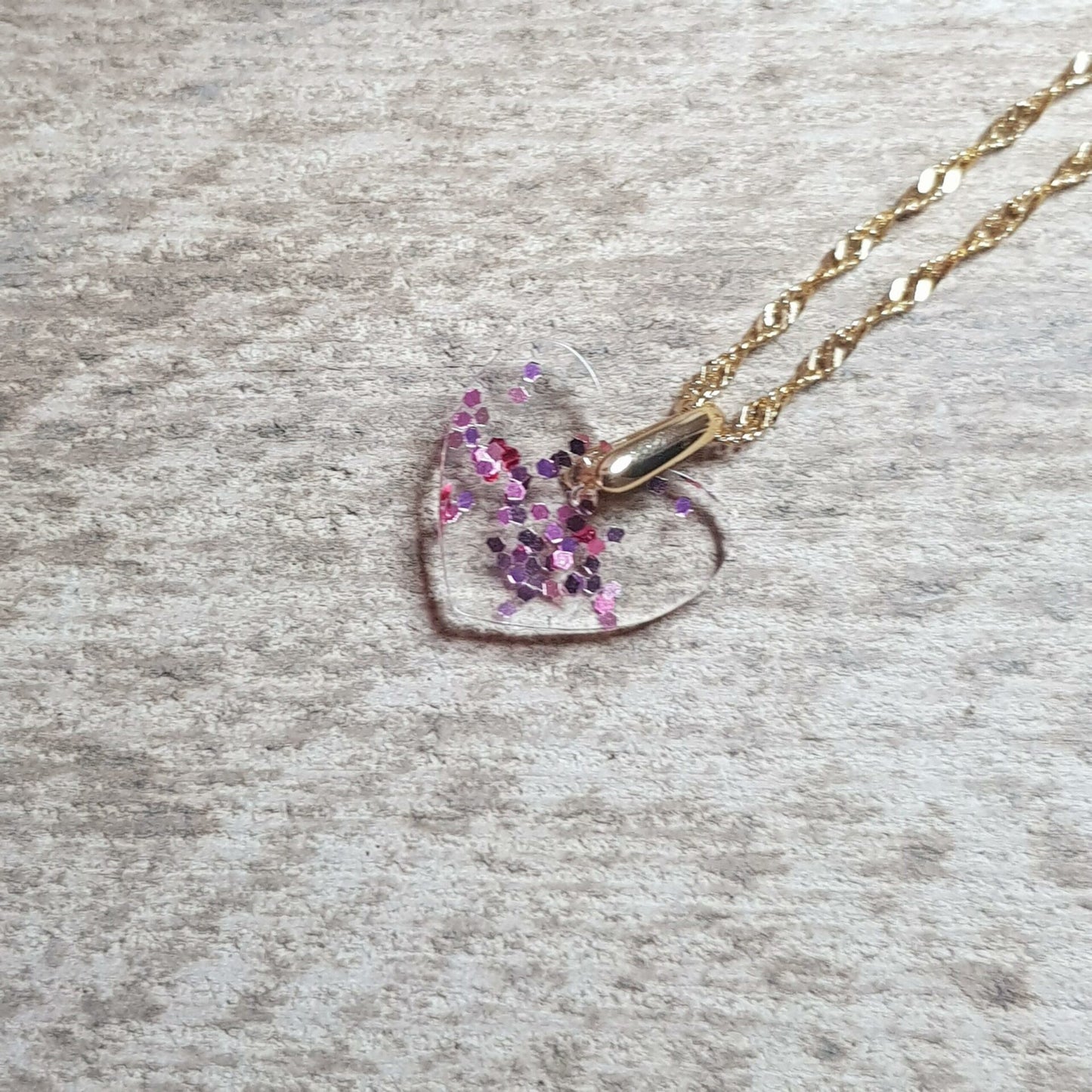 Collier coeur rose pailletté