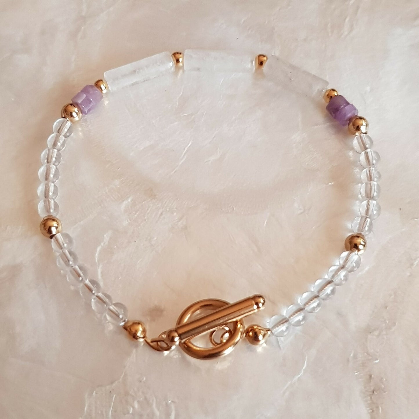 Bracelet cristal de roche et améthyste