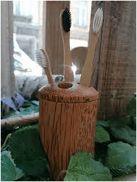 Porte brosse à dents en bois de cocotier, accessoire bain naturel et écologique