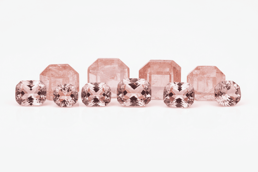 Béryl rose morganite naturel - pierres précieuses roses et pêche polies et cristaux bruts pour bijouterie et lithothérapie
