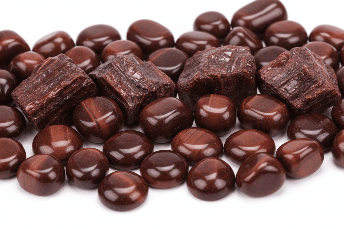 Œil de taureau naturel rouge-brun - pierre chatoyante acajou aux reflets soyeux pour bijouterie et lithothérapie ancrage force