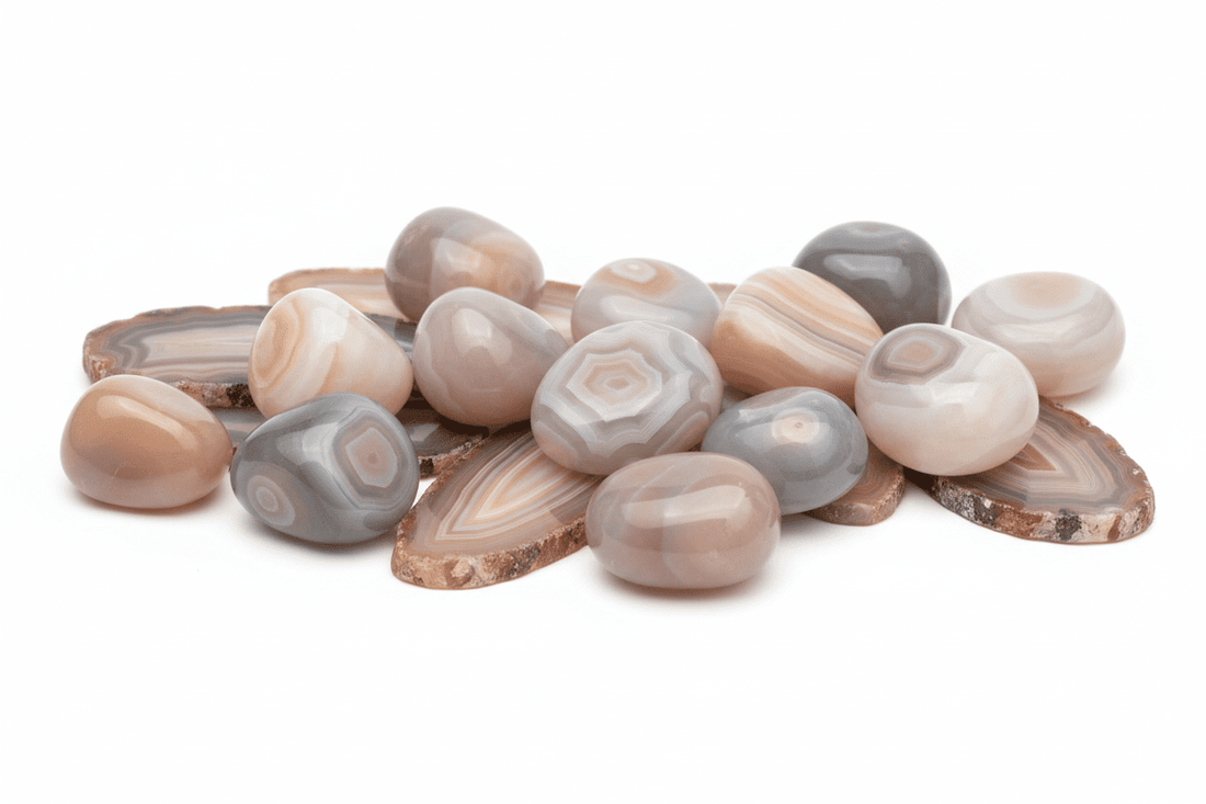 Agate du Botswana naturelle - pierre aux bandes pastel rose gris pêche pour bijouterie et lithothérapie réconfort