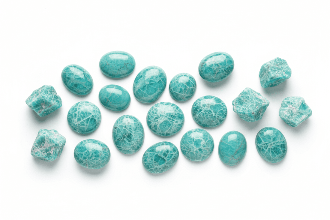 Amazonite naturelle turquoise avec veines blanches feldspath bleu-vert pour bijouterie  lithothérapie harmonie communication