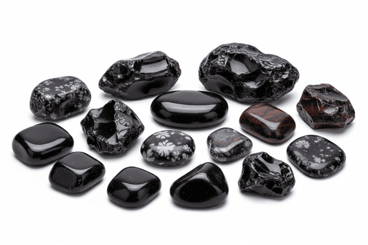 Obsidienne naturelle noire - verre volcanique poli aux variétés flocon de neige et arc-en-ciel pour bijouterie et lithothérapie protection