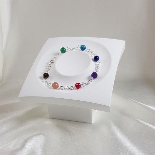 Bracelet 7 chakras en argent 925 - pierres naturelles 