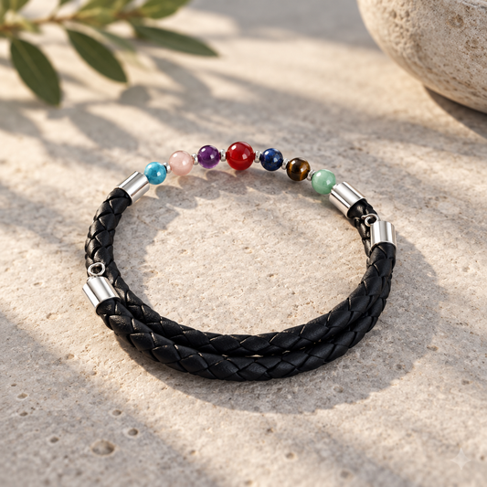 Bracelet 7 Chakras chainette argent 925 ou simili cuir