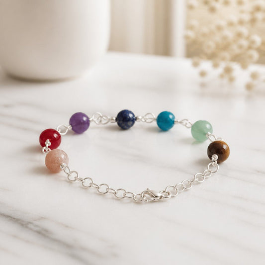 Bracelet 7 Chakras Argent 925 - Pierres Naturelles