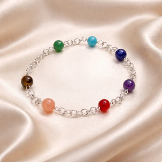 Bracelet 7 Chakras Argent 925 - Pierres Naturelles