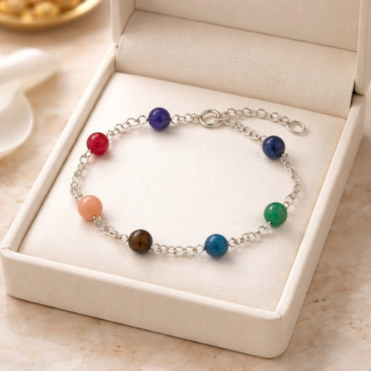 Bracelet 7 Chakras Argent 925 - Pierres Naturelles