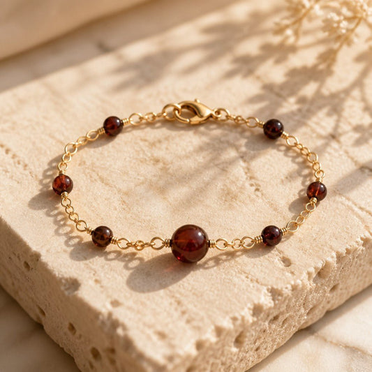 Bracelet Grenat + grenat orange Argent 925 plaqué or 1 micron- Pierre Naturelle