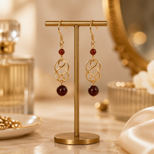 Boucles d'Oreilles Grenat orange - Argent 925 doré