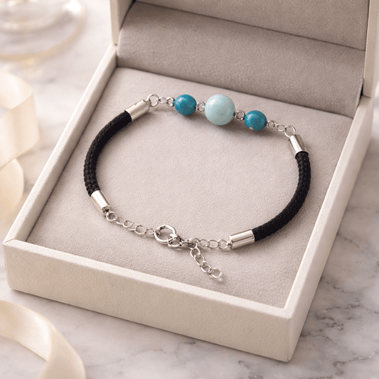 Bracelet Larimar Bleu Argent 925 - Pierre Rare simili cuir