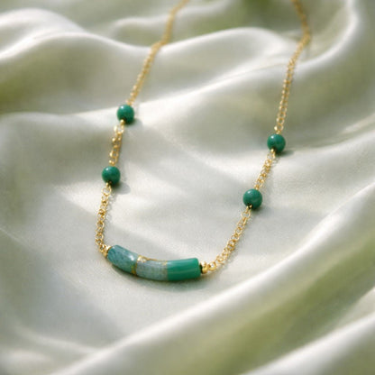 Chaîne Acier Verre Murano Eider + malachite- Collier Vénitien Certifié