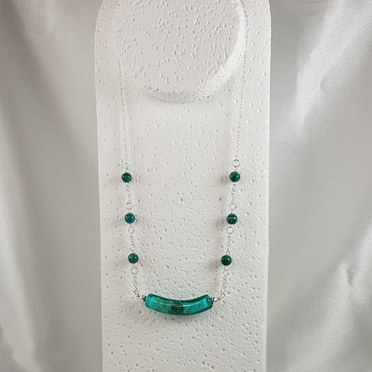 Chaîne Argent 925 Verre Murano + turquoise africaine - Collier Vénitien Artisanal