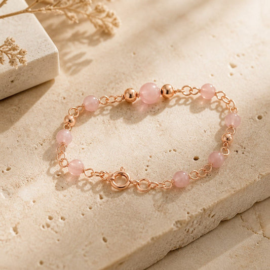 Bracelet Quartz Rose Madagascar Argent 925 plaque or rose