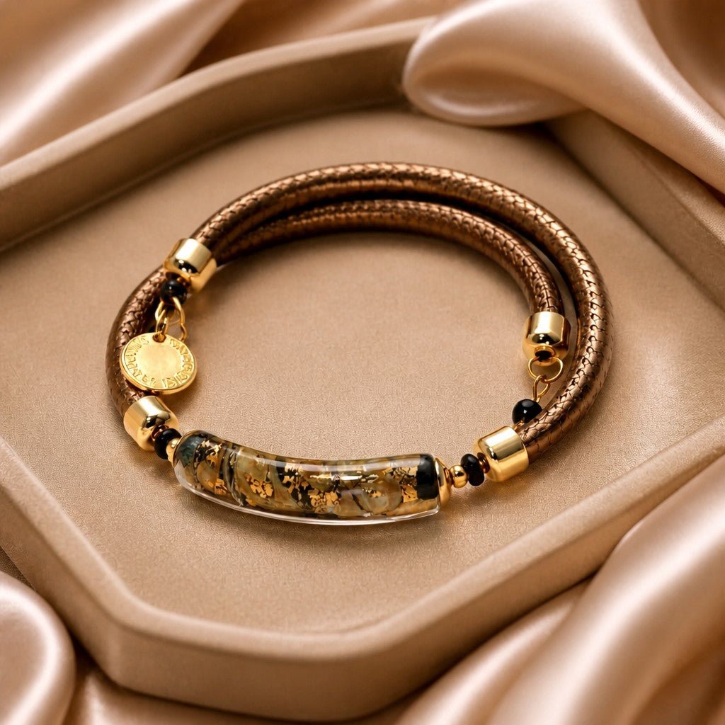 Bracelet Murano Tube Noir Cuivré - Verre de Venise Certifié