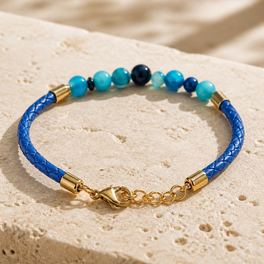 Bracelet Agate Turquoise Acier - simili cuir 3 mm