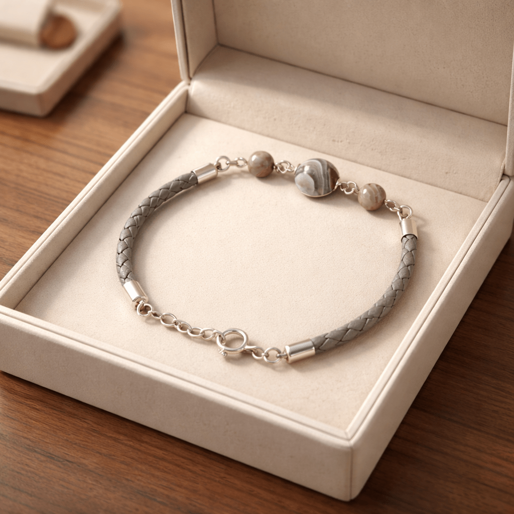 Bracelet Agate Botswana Argent 925 simili cuir