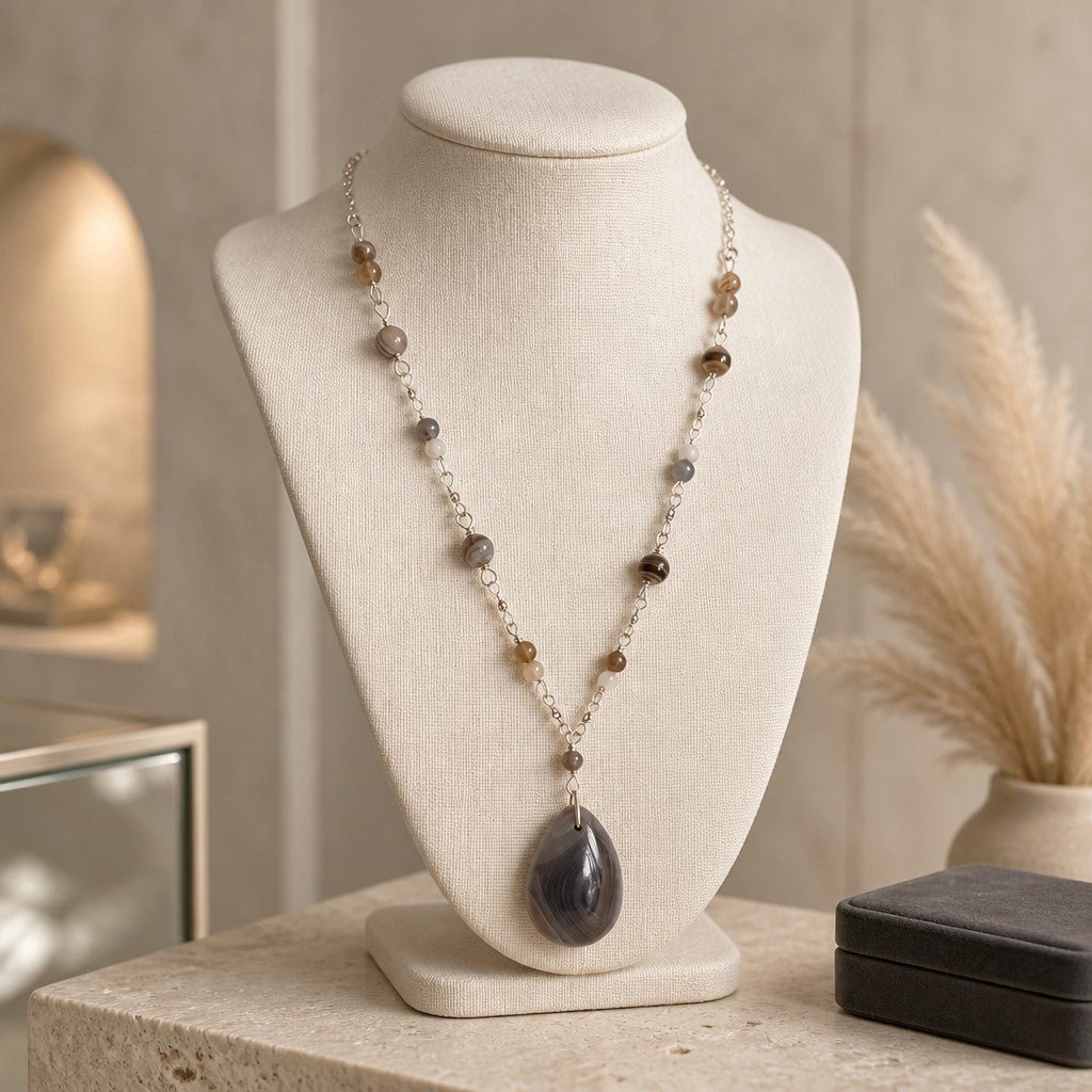 Pendentif Agate Botswana Argent 925 - Modèle Classique