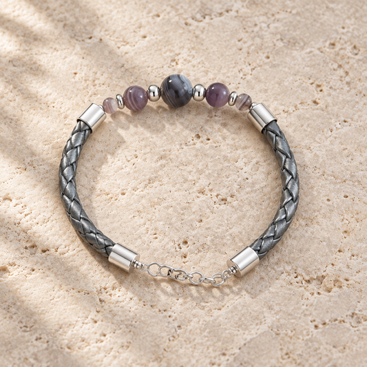 Bracelet Agate Botswana Argent 925 simili cuir