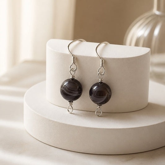 Boucles d'Oreilles Agate botswana - Argent 925