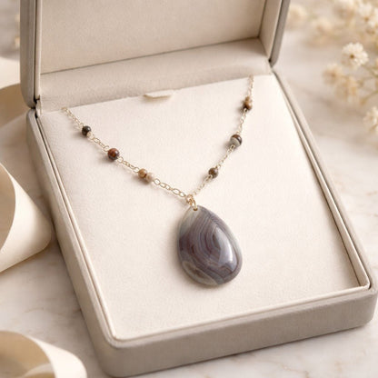 Pendentif Agate Botswana Argent 925 - Modèle Classique