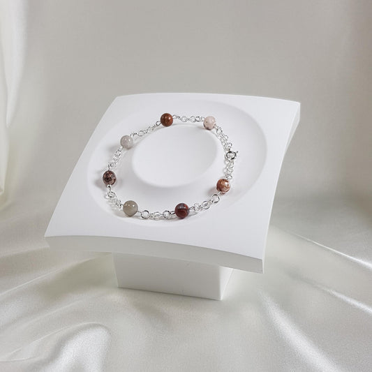 Bracelet agate crazy en argent 925 - pierre naturelle à motifs 