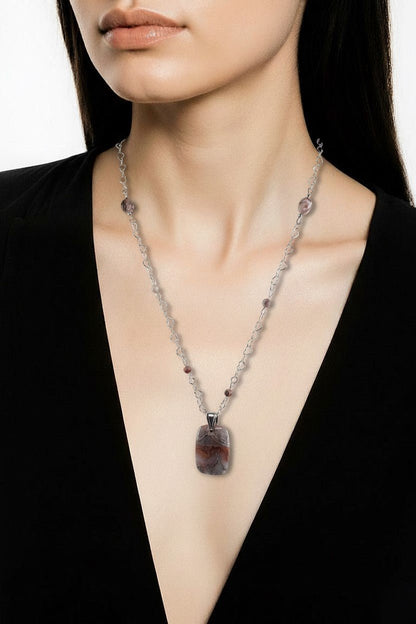 Pendentif Agate Mexicaine Crazy Rectangle Argent 925 - Pierre Naturelle