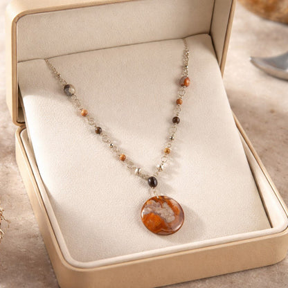 Pendentif Agate Mexicaine Crazy Rond Argent 925 - Pierre Naturelle